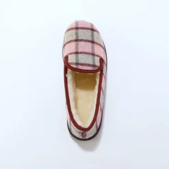 Sloffen|Sloffen<Blancheporte Hoge pantoffels met wolvoering, geruit motief roze