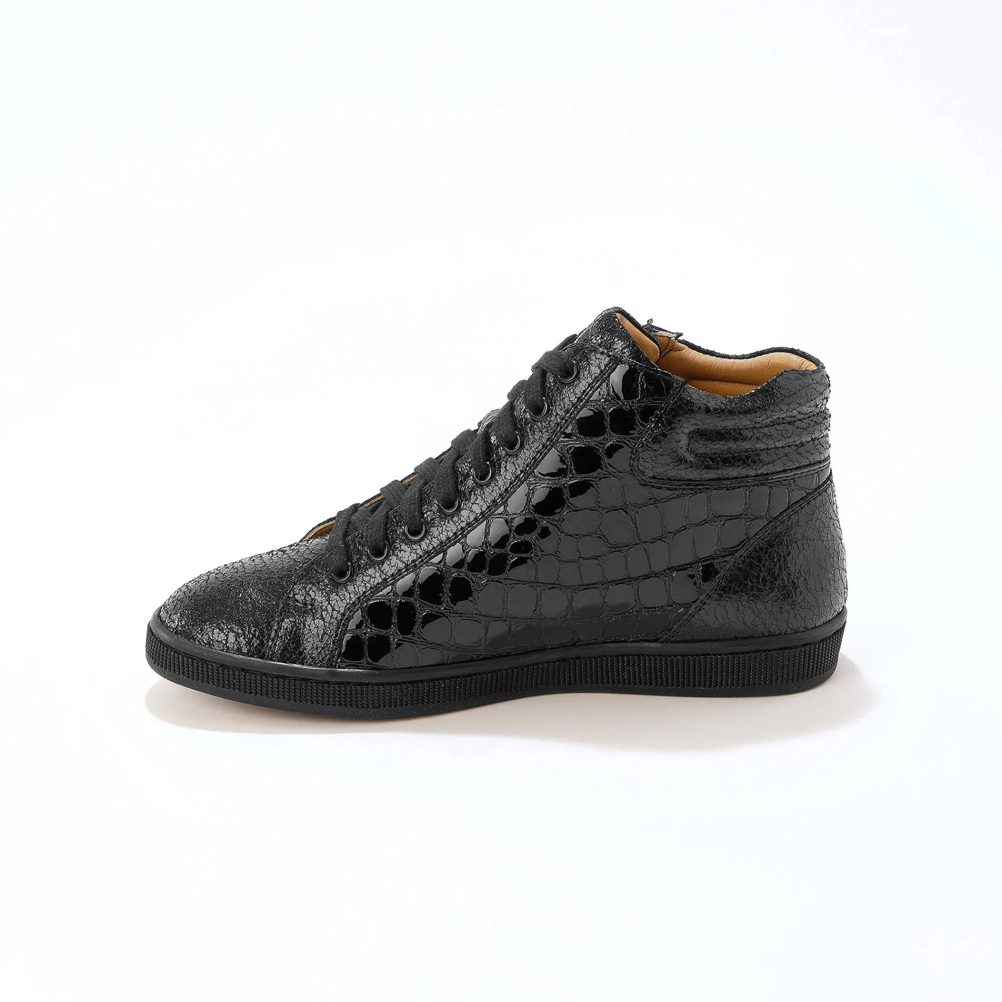 Feestelijke Schoenen|Baskets En Sneakers<Blancheporte Hoge sneakers in soepel leer met kroko-effect en rits zwart