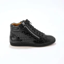 Feestelijke Schoenen|Baskets En Sneakers<Blancheporte Hoge sneakers in soepel leer met kroko-effect en rits zwart