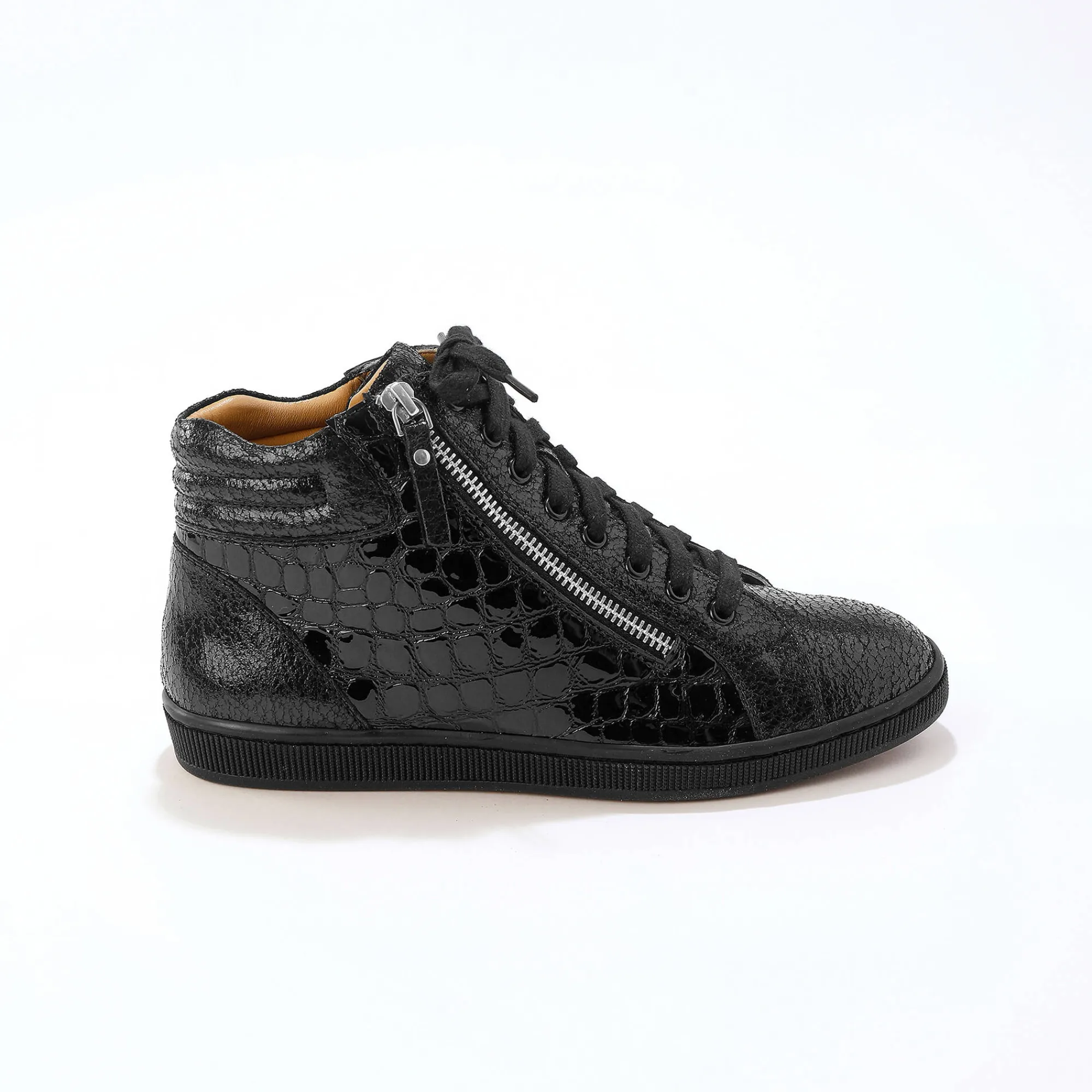 Feestelijke Schoenen|Baskets En Sneakers<Blancheporte Hoge sneakers in soepel leer met kroko-effect en rits zwart