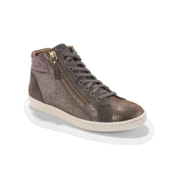 Baskets En Sneakers|Schoenen<Blancheporte Hoge sneakers met rits in soepel en glanzend leer - taupe