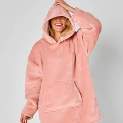 Plaid<Blancheporte Hoodie-plaid in fleece met kap en sherpavoering roze