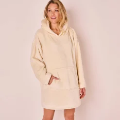 Plaid<Blancheporte Hoodie-plaid in fleece met kap en sherpavoering ecru