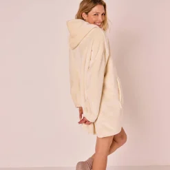 Plaid<Blancheporte Hoodie-plaid in fleece met kap en sherpavoering ecru