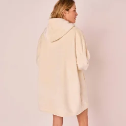 Plaid<Blancheporte Hoodie-plaid in fleece met kap en sherpavoering ecru