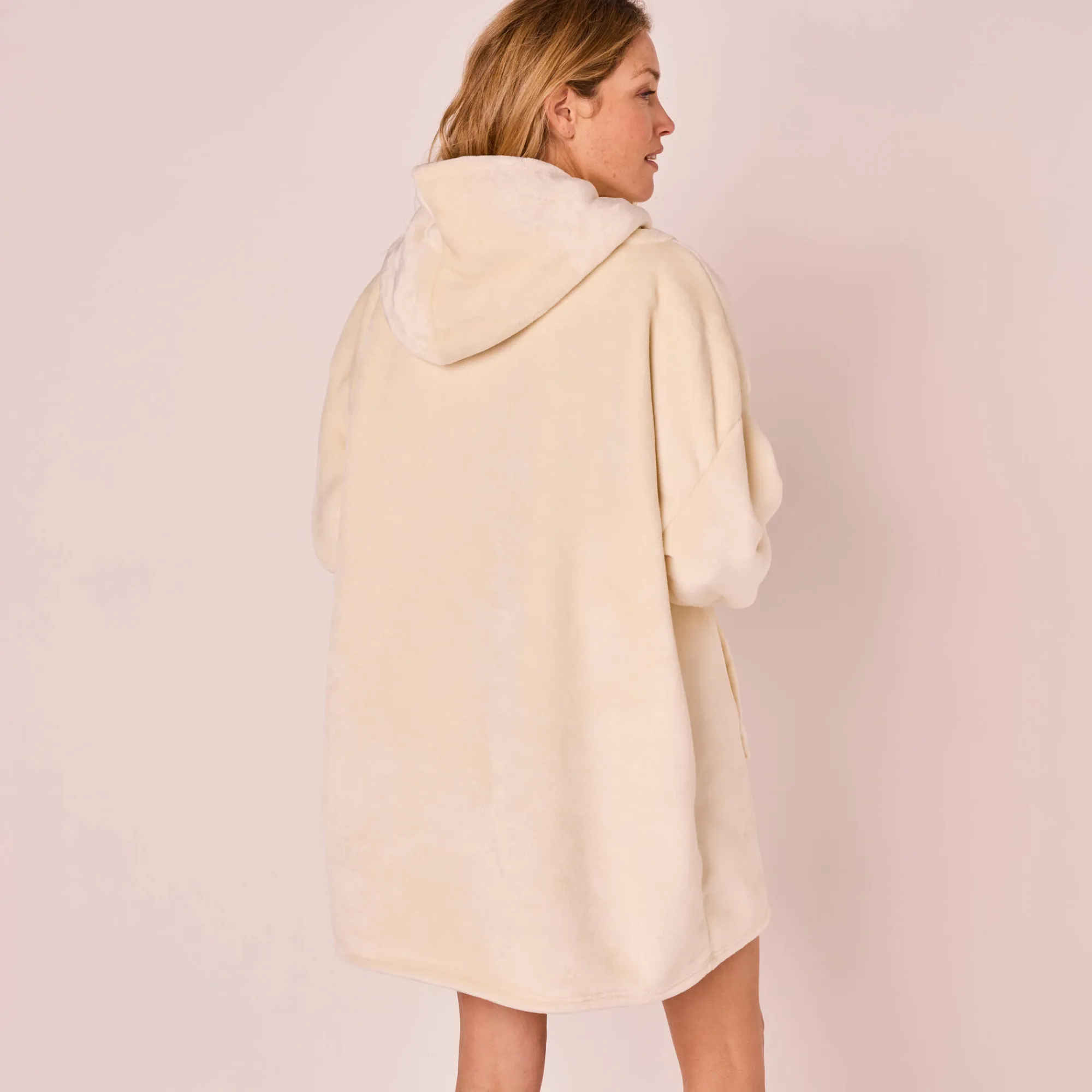 Plaid<Blancheporte Hoodie-plaid in fleece met kap en sherpavoering ecru