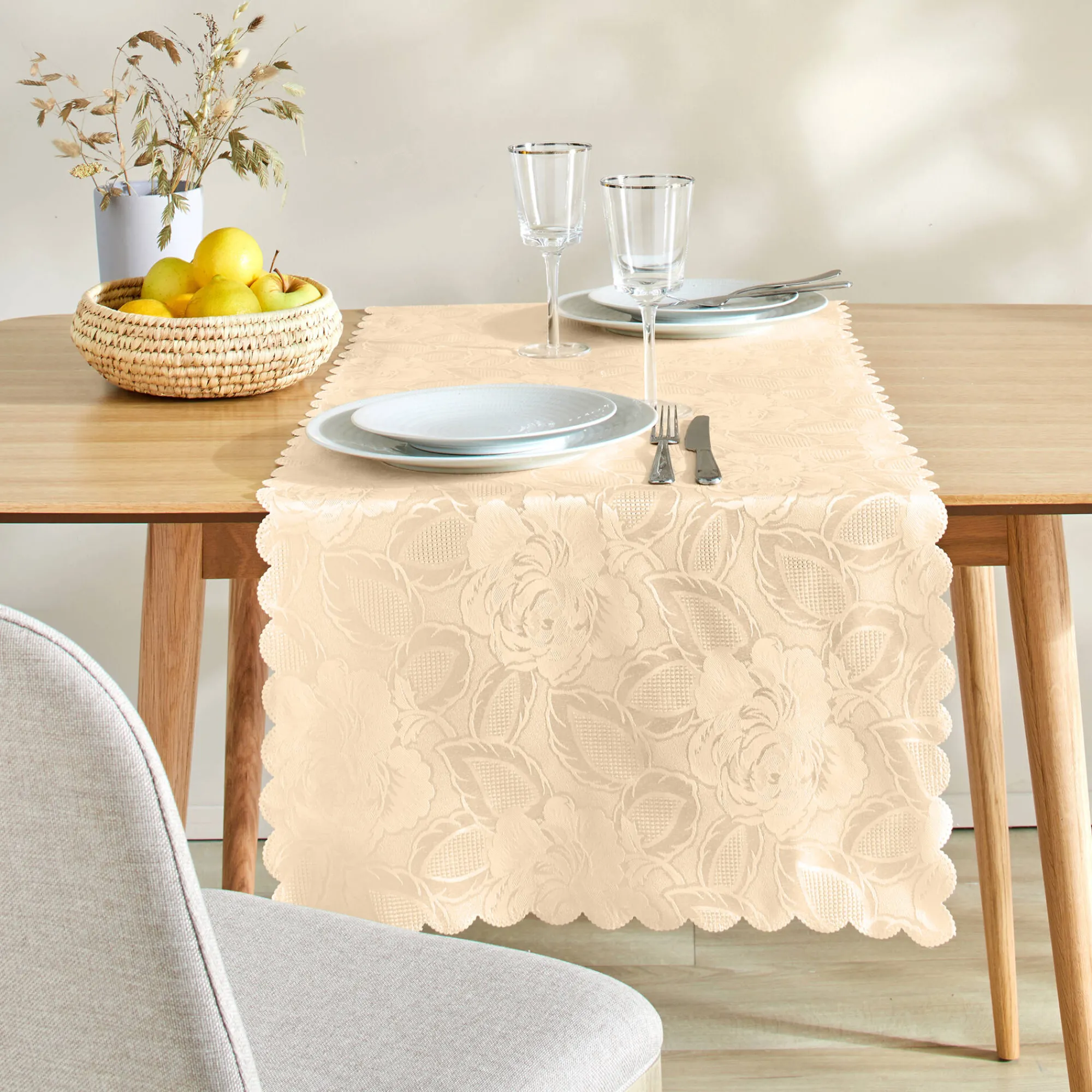 Feesttafel|Tafellaken En Tafelloper<Blancheporte Jacquard tafellaken in damast vanille