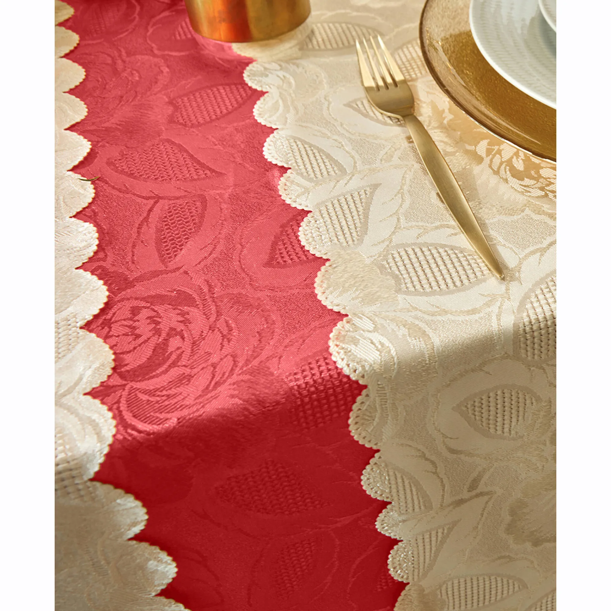Feesttafel|Tafellaken En Tafelloper<Blancheporte Jacquard tafellaken in damast tomette