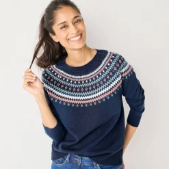 Trui En Vest<Blancheporte Jacquardtrui, lamswol marine / roze