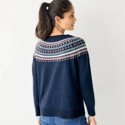 Trui En Vest<Blancheporte Jacquardtrui, lamswol marine / roze