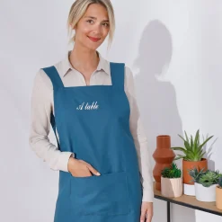Schorten<Blancheporte Japanse keukenschort in effen katoen, personaliseerbaar blauw
