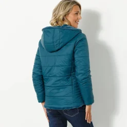 Parka En Donsjas<Blancheporte Jas in nepbont, omkeerbaar tot gewatteerde jas eendenblauw