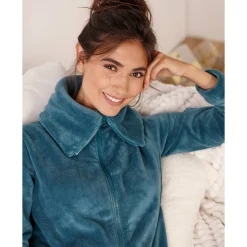Peignoir En Kamerjas<Blancheporte Jasje in fleece met rits pauwblauw