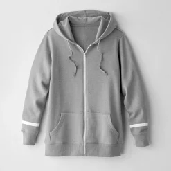 Trui En Vest<Blancheporte Jasje in geruwd molton met rits chiné grijs / wit