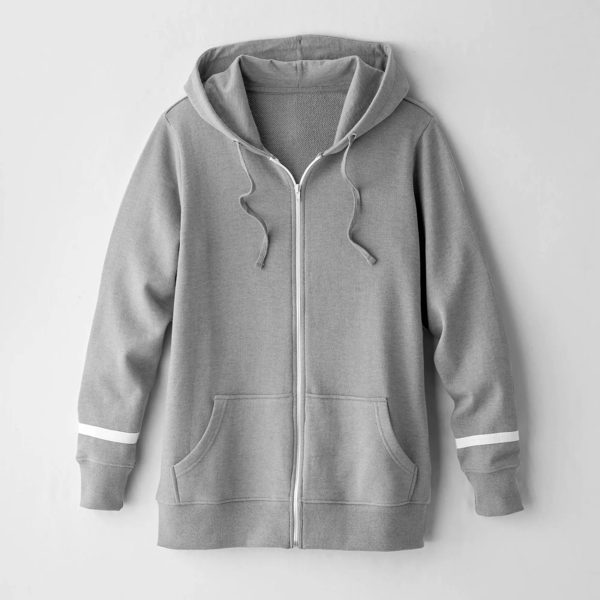 Trui En Vest<Blancheporte Jasje in geruwd molton met rits chiné grijs / wit