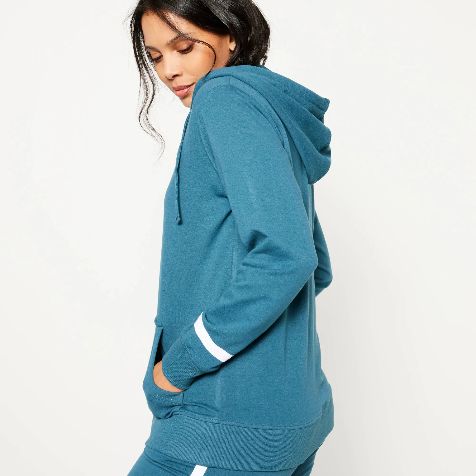 Trui En Vest<Blancheporte Jasje in geruwd molton met rits eendenblauw / wit