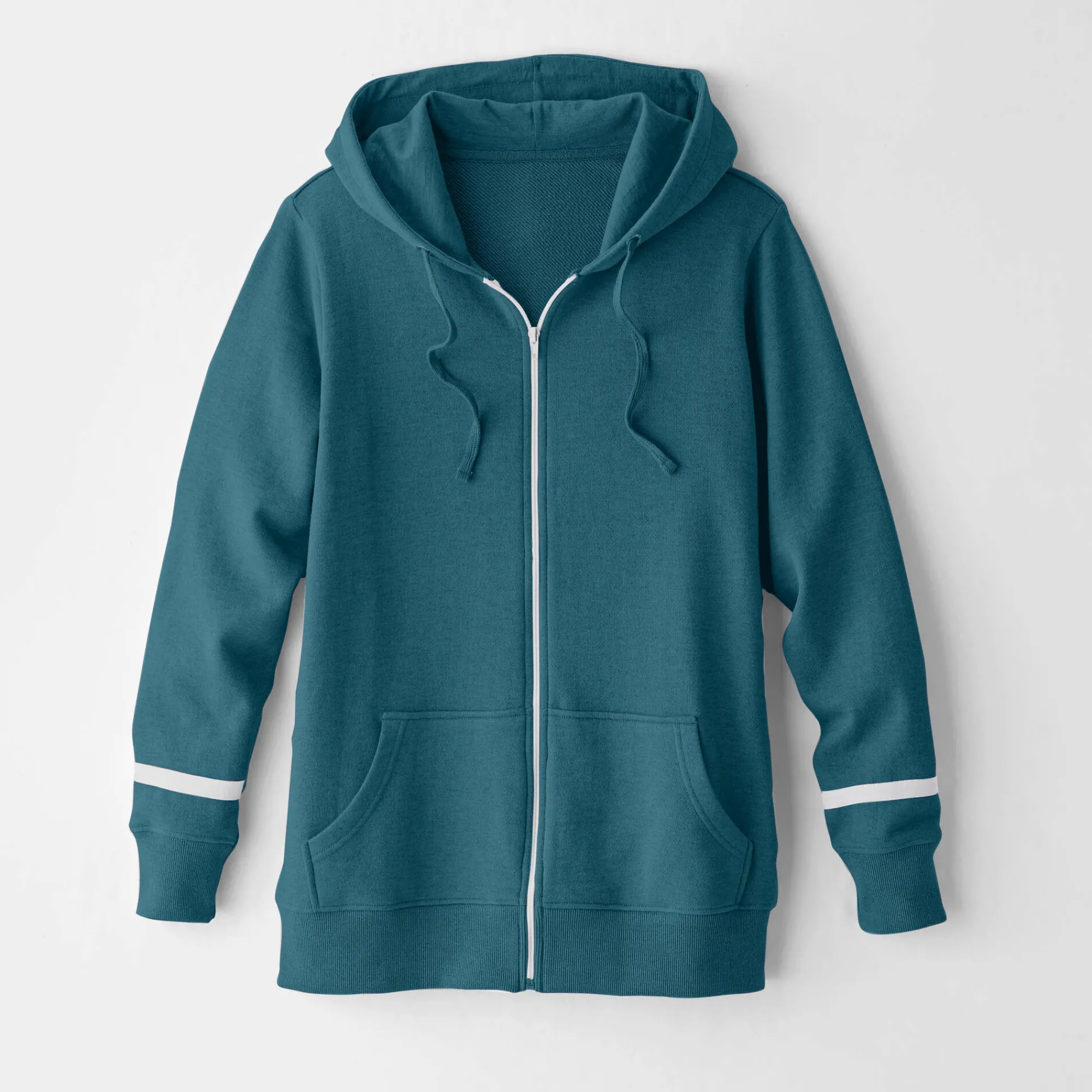 Trui En Vest<Blancheporte Jasje in geruwd molton met rits eendenblauw / wit