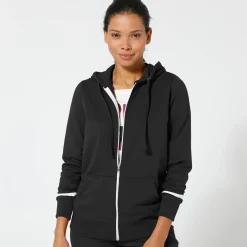Trui En Vest<Blancheporte Jasje in geruwd molton met rits zwart / wit
