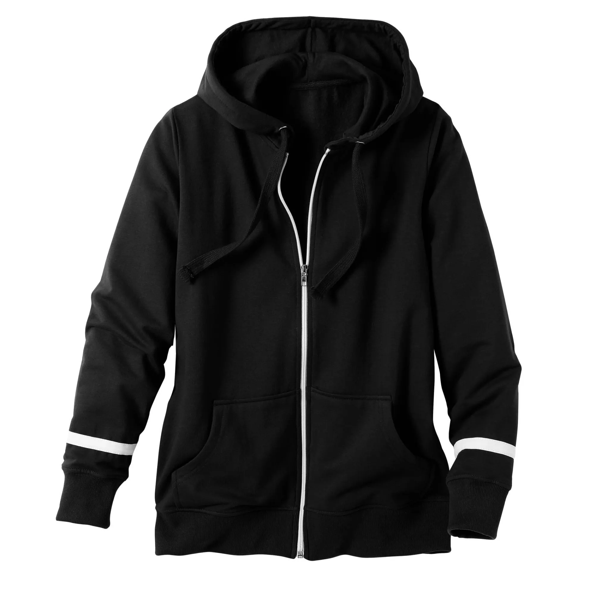 Trui En Vest<Blancheporte Jasje in geruwd molton met rits zwart / wit