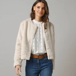 Jas En Mantel<Lora Zellini Jasje in nepbont beige