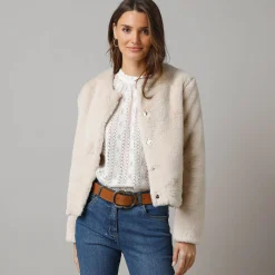 Jas En Mantel<Lora Zellini Jasje in nepbont beige