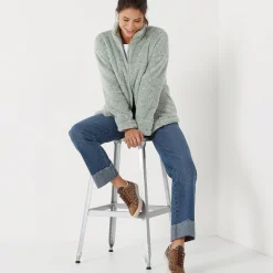 Trui En Vest<Outdoor Collection Jasje in pluchetricot chiné amandelgroen