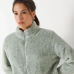 Trui En Vest<Outdoor Collection Jasje in pluchetricot chiné amandelgroen