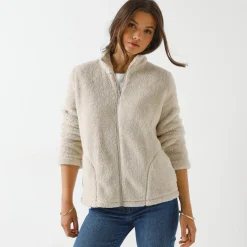 Trui En Vest<Outdoor Collection Jasje in pluchetricot chiné beige