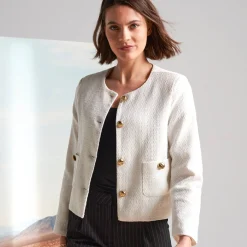 Feestoutfits Dames|Jas En Mantel<Blancheporte Jasje met knoopsluiting, tweed ecru