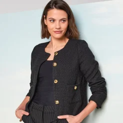Feestoutfits Dames|Jas En Mantel<Blancheporte Jasje met knoopsluiting, tweed zwart