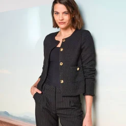 Feestoutfits Dames|Jas En Mantel<Blancheporte Jasje met knoopsluiting, tweed zwart