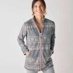 Peignoir En Kamerjas<Blancheporte Jasje met rits, in bedrukte fleece grijs / roze