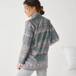 Peignoir En Kamerjas<Blancheporte Jasje met rits, in bedrukte fleece grijs / roze