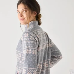 Peignoir En Kamerjas<Blancheporte Jasje met rits, in bedrukte fleece grijs / roze