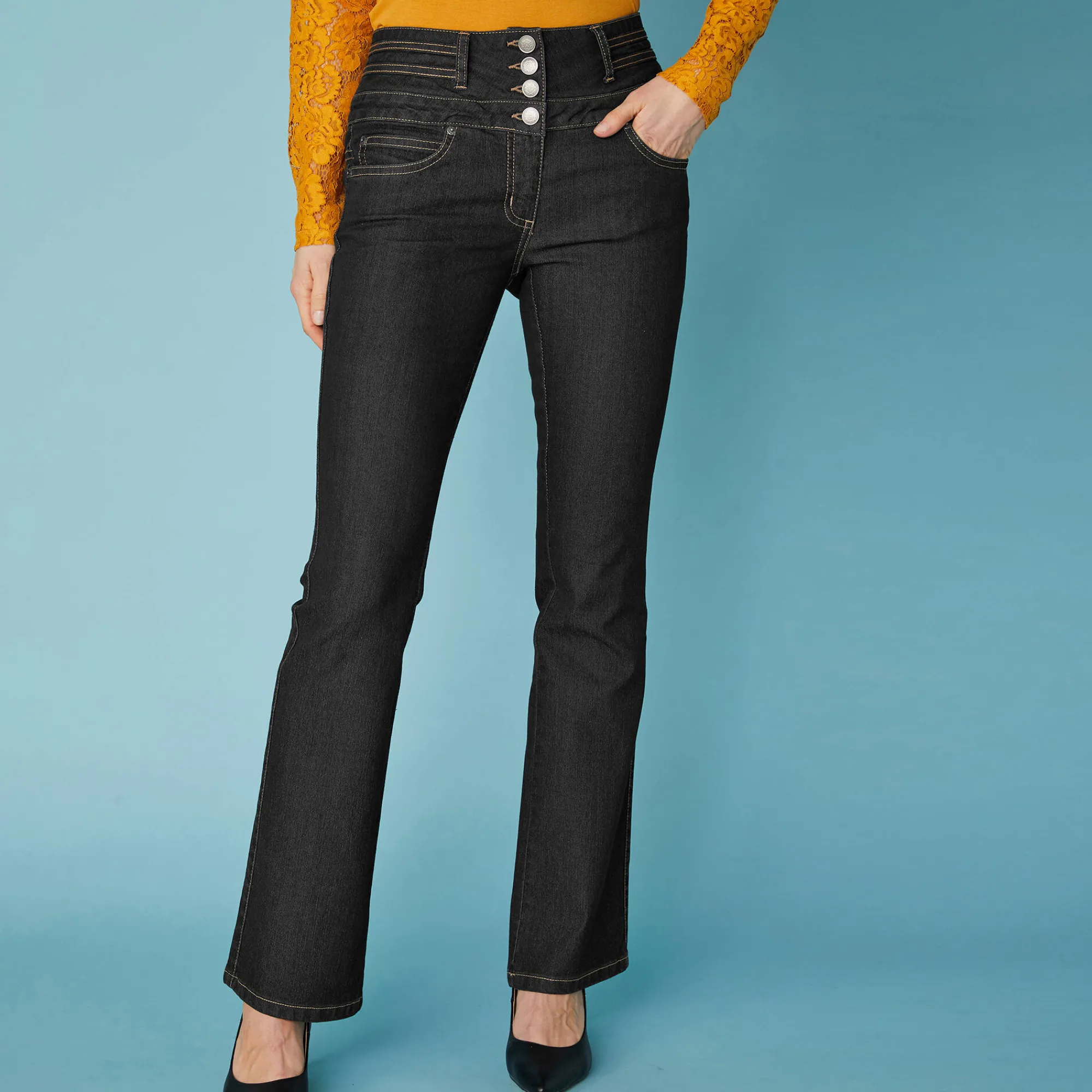 Jeans|Broek<Blancheporte Jeans in bootcutmodel met hoge taille - binnenpijplengte 75 cm black