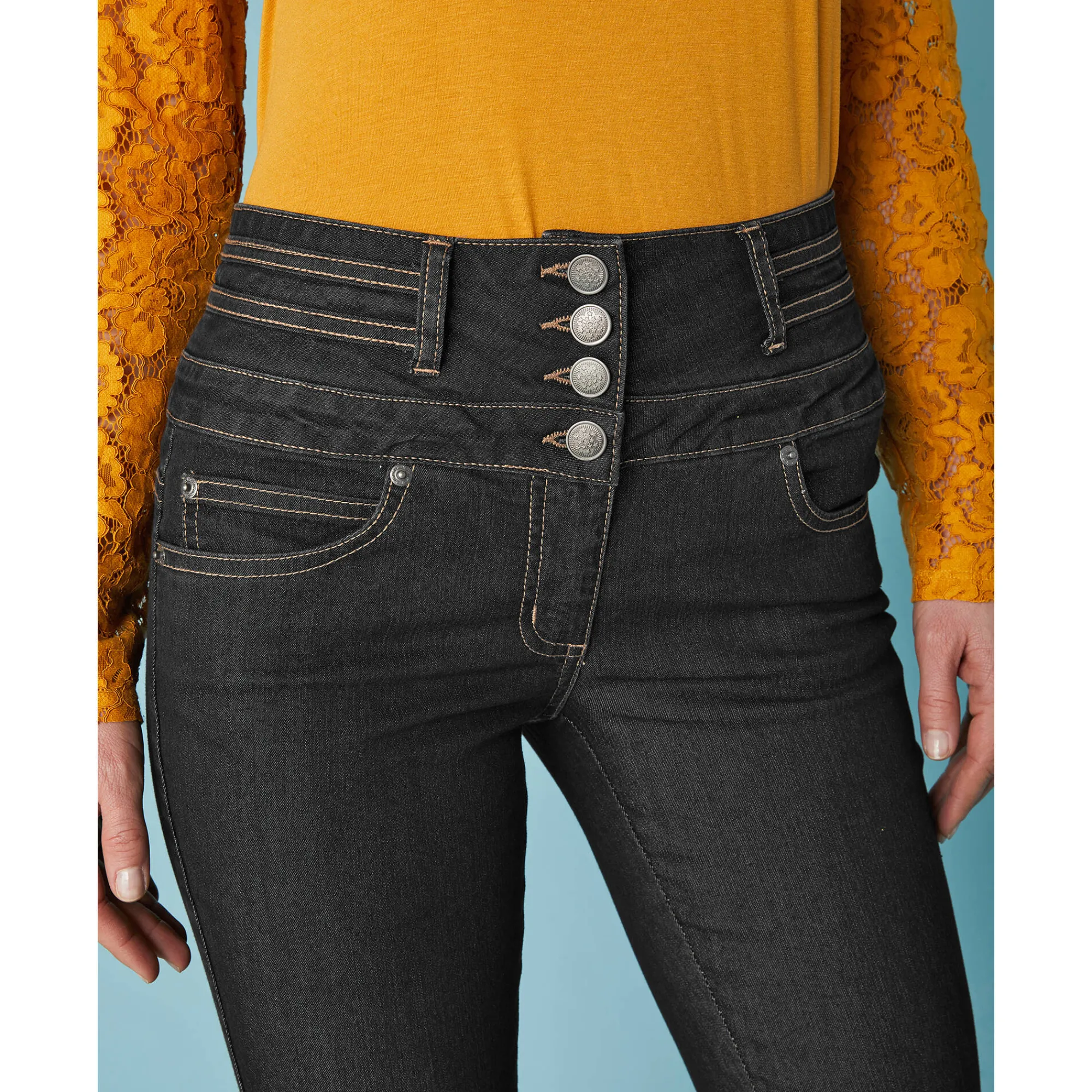 Jeans|Broek<Blancheporte Jeans in bootcutmodel met hoge taille - binnenpijplengte 75 cm black