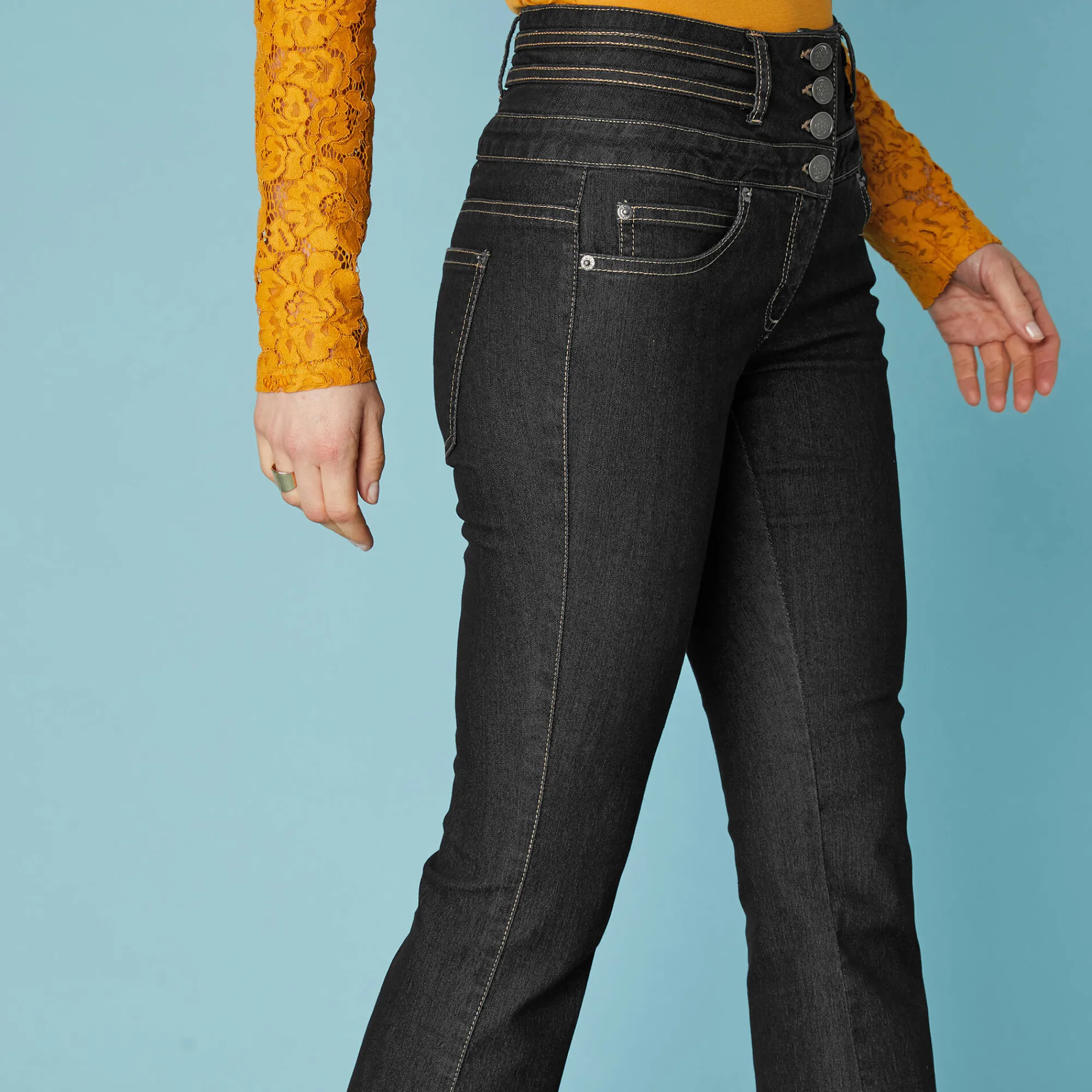 Jeans|Broek<Blancheporte Jeans in bootcutmodel met hoge taille - binnenpijplengte 75 cm black