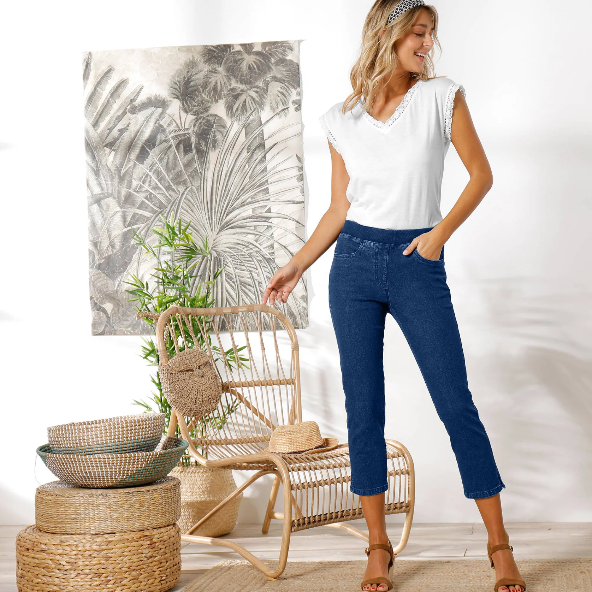 Jeans<Blancheporte 3/4-jeans met elastische taille stone