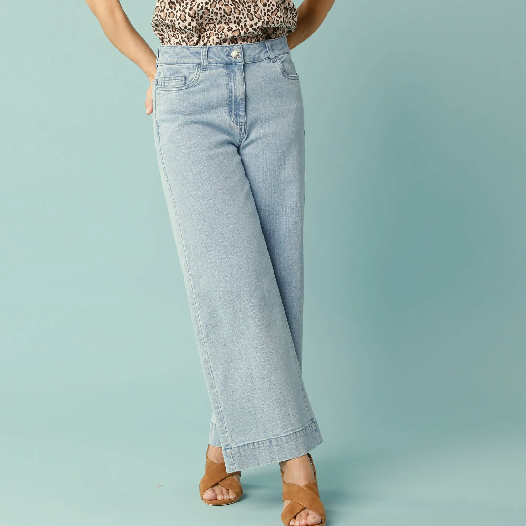 Jeans|Broek<Blancheporte Jeans met hoge taille, voor Kleine Lengtes, binnenpijplengte 60 cm, ruim 7/8-model bleached