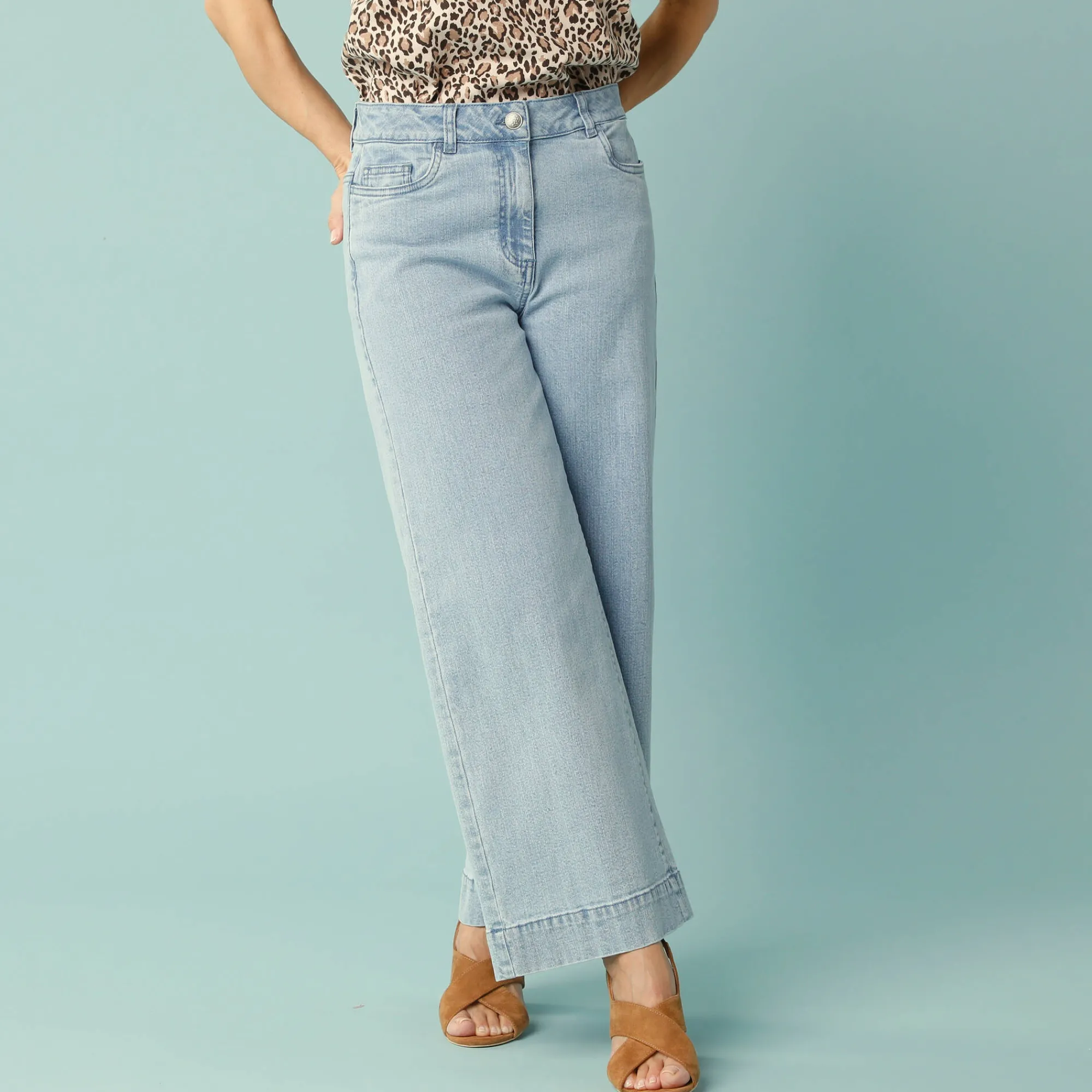 Jeans|Broek<Blancheporte Jeans met hoge taille, voor Kleine Lengtes, binnenpijplengte 65 cm, ruim 7/8-model bleached
