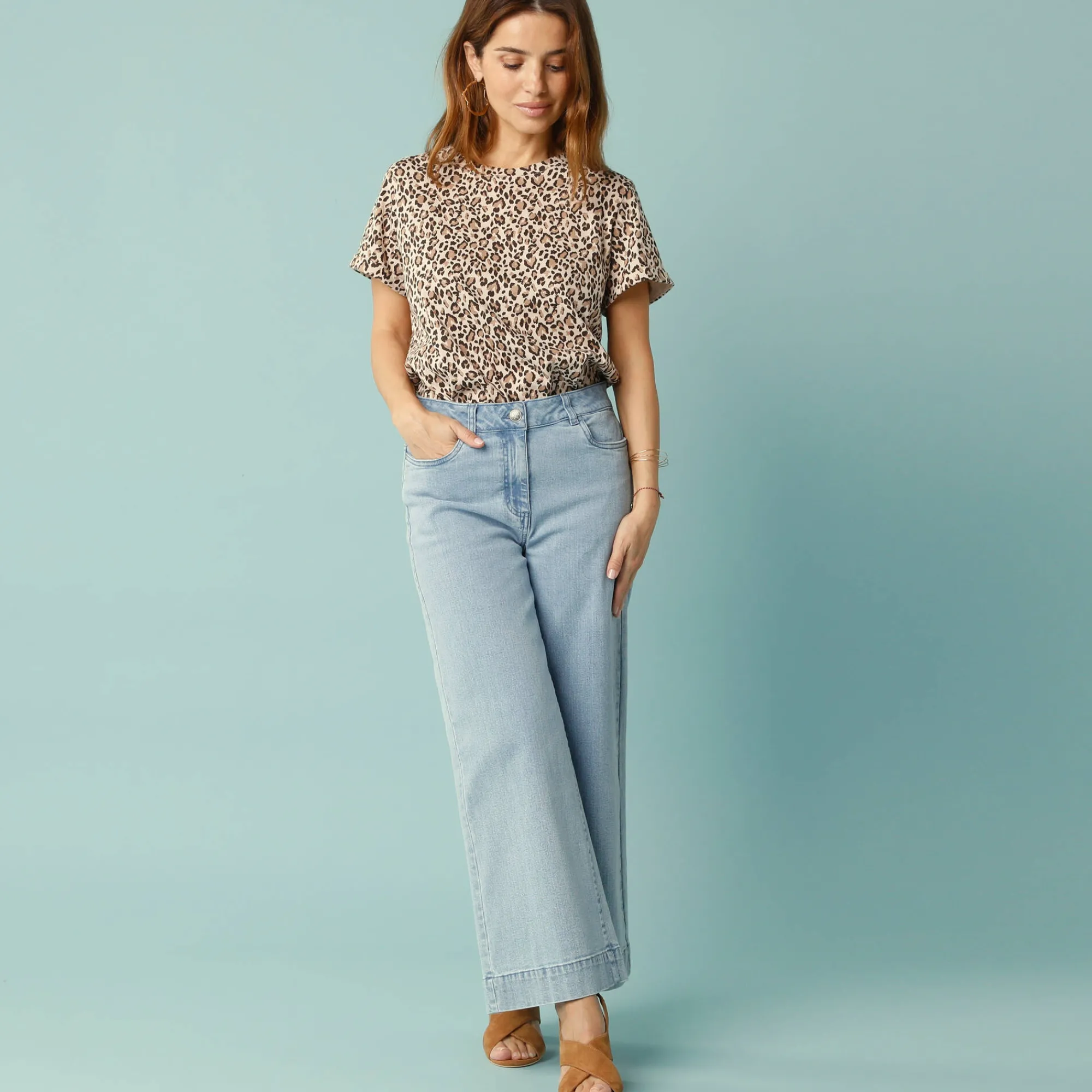 Jeans|Broek<Blancheporte Jeans met hoge taille, voor Kleine Lengtes, binnenpijplengte 65 cm, ruim 7/8-model bleached