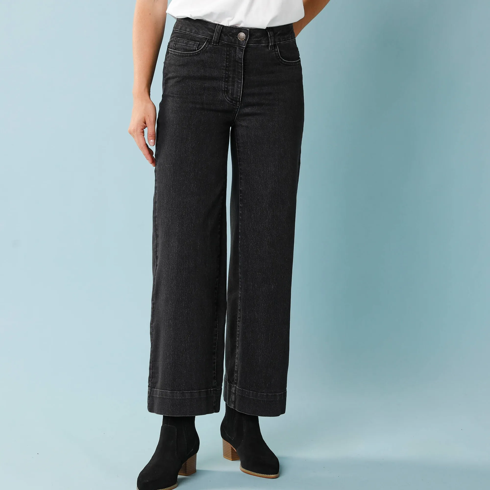 Jeans|Broek<Blancheporte Jeans met hoge taille, voor Kleine Lengtes, binnenpijplengte 60 cm, ruim 7/8-model zwart