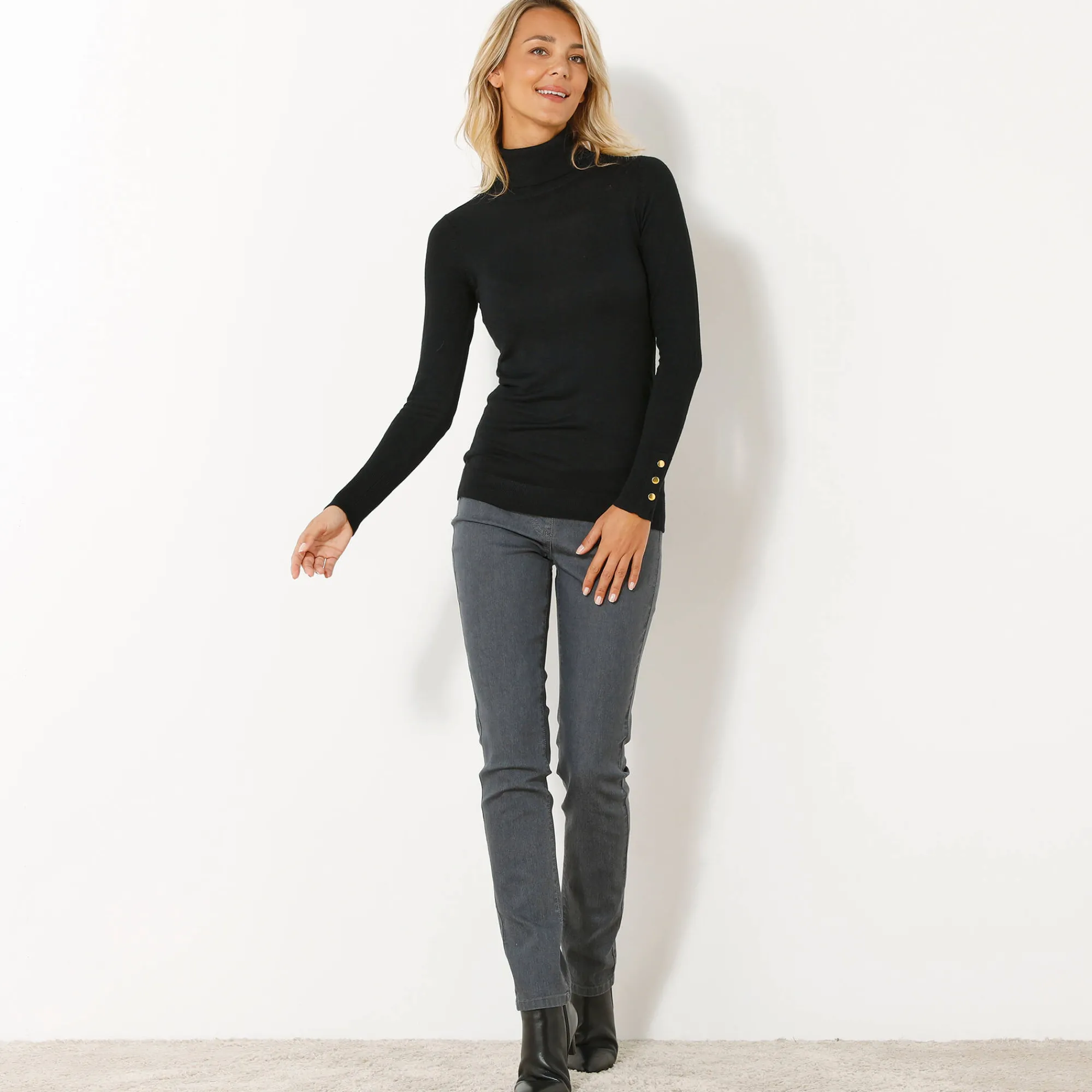 Jeans<Blancheporte Jegging in denim met elastische taille, grote lengte donkergrijs