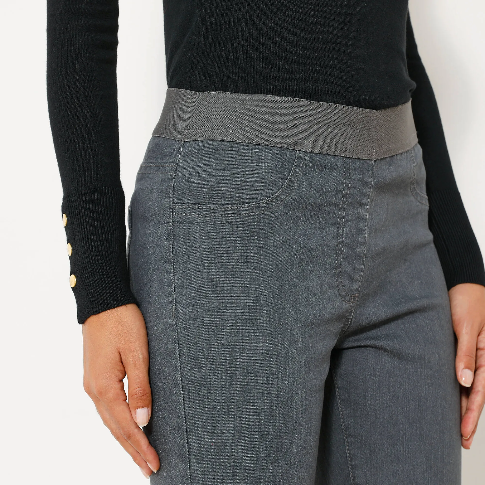 Jeans<Blancheporte Jegging in denim met elastische taille, grote lengte donkergrijs