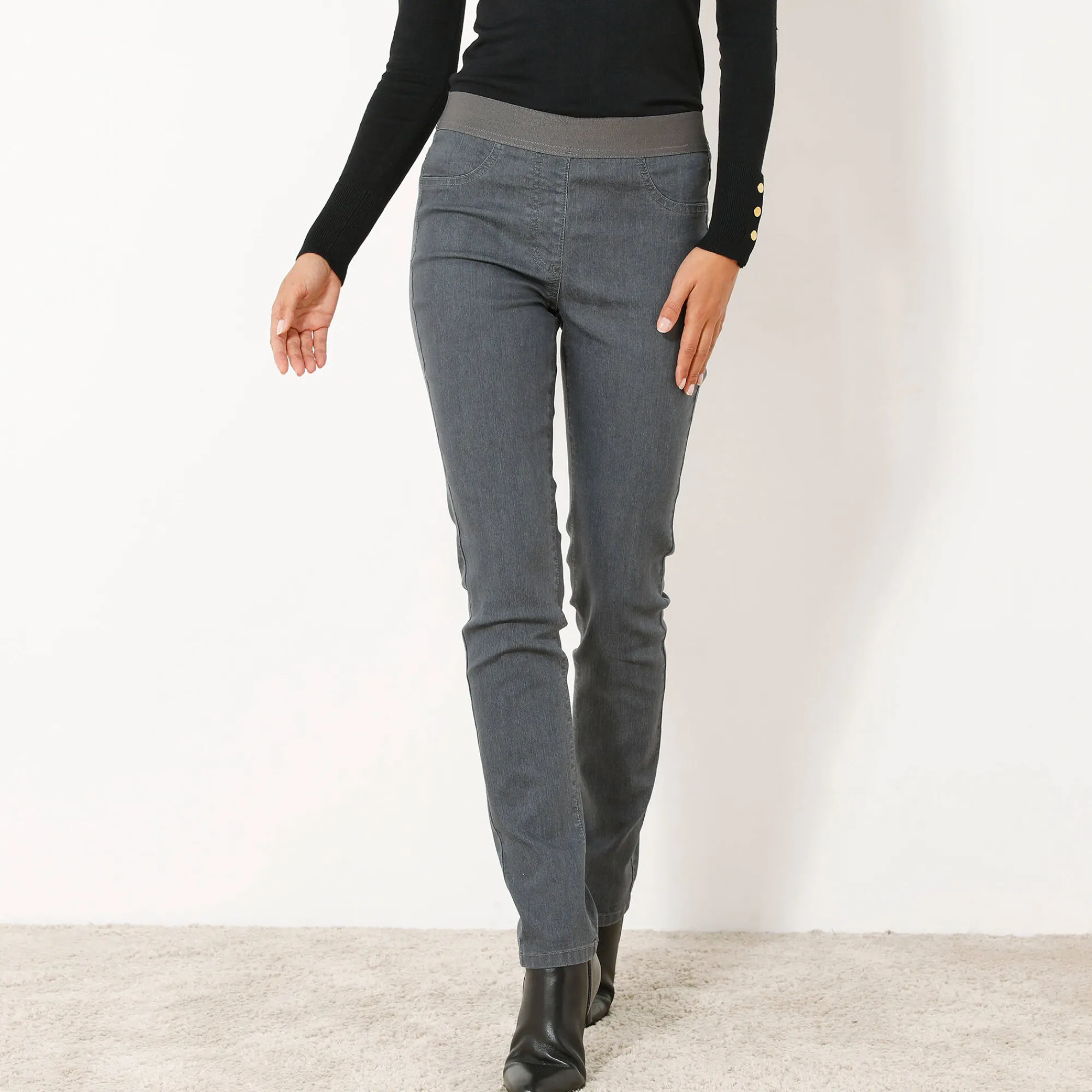 Jeans<Blancheporte Jegging in denim met elastische taille - kleine lengte donkergrijs
