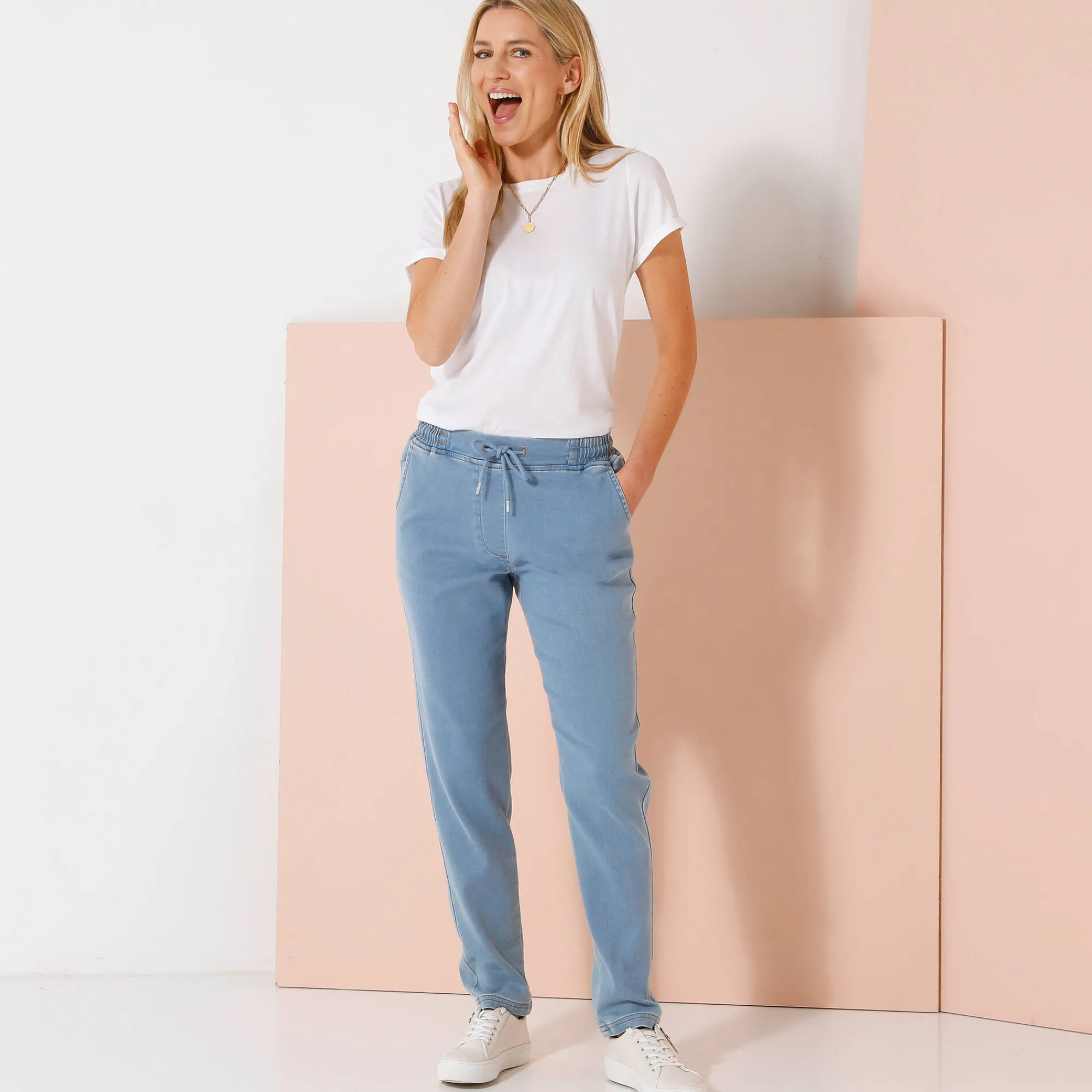 Legging|Jeans<Blancheporte Jogger in tricot met jeansaspect, elastische tailleband bleached