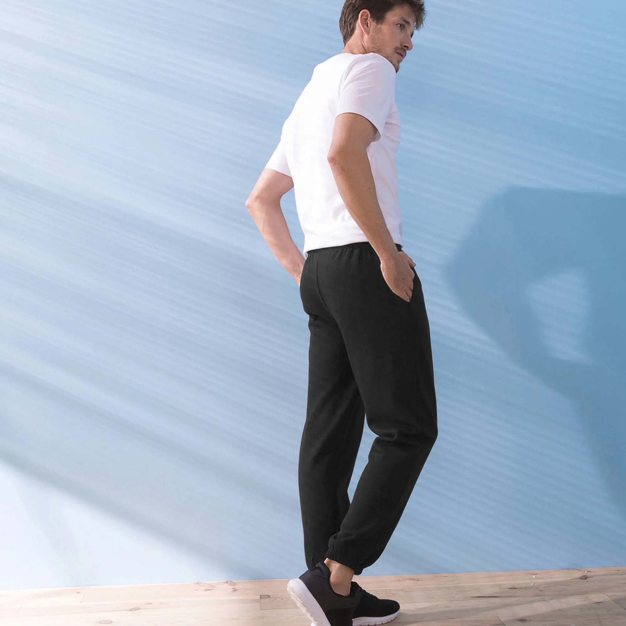 Broek<Blancheporte Joggingbroek in molton met elastische pijponderkanten zwart