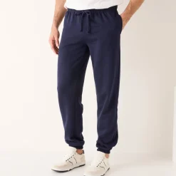Broek<Blancheporte Joggingbroek in molton met elastische pijponderkanten marine
