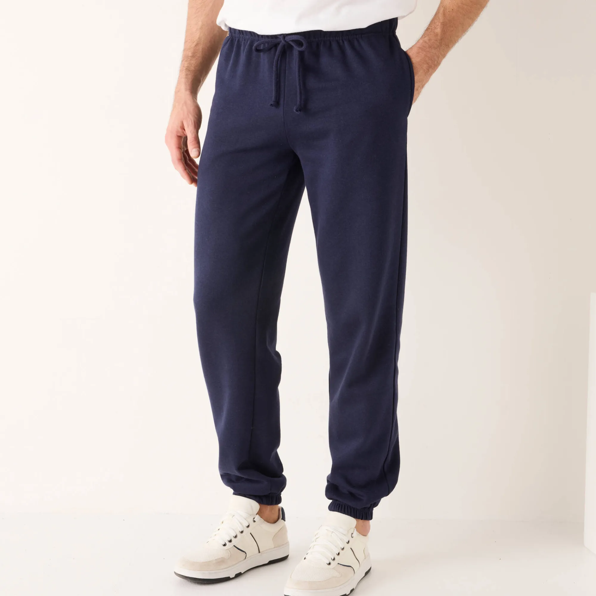 Broek<Blancheporte Joggingbroek in molton met elastische pijponderkanten marine