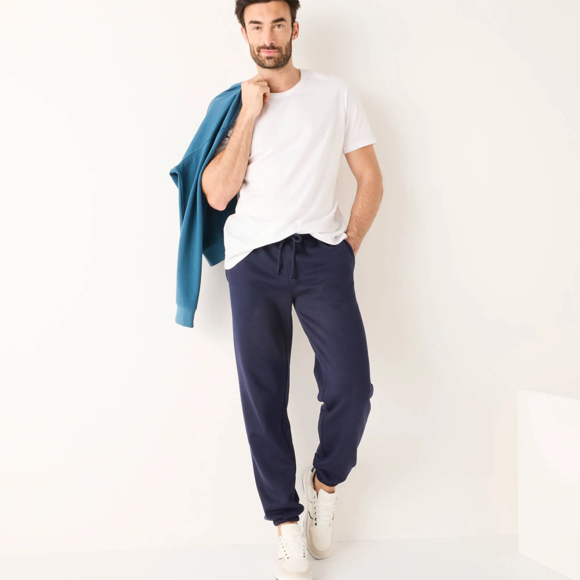 Broek<Blancheporte Joggingbroek in molton met elastische pijponderkanten marine